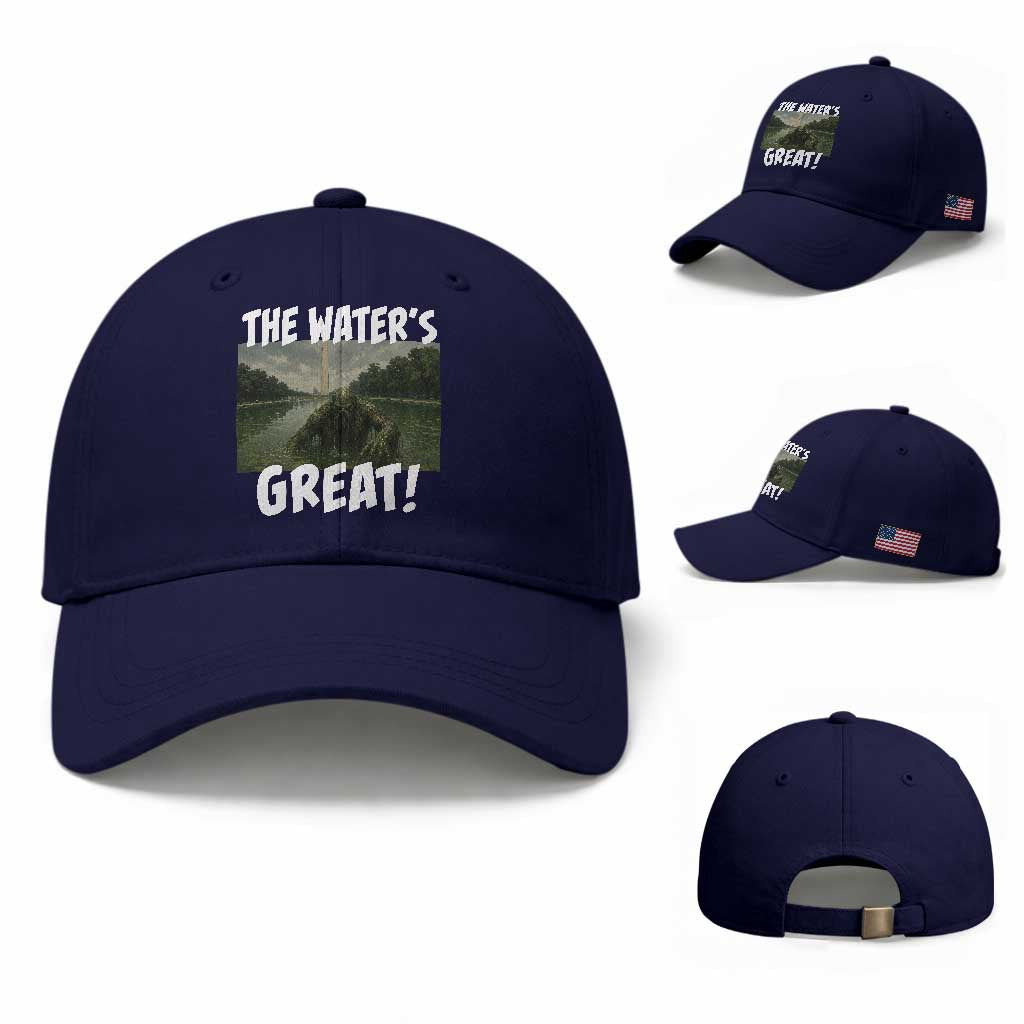 The Water is Great Swamp Monster Reflecting Pool Baseball Cap Funny Washington DC Algae Creature Meme