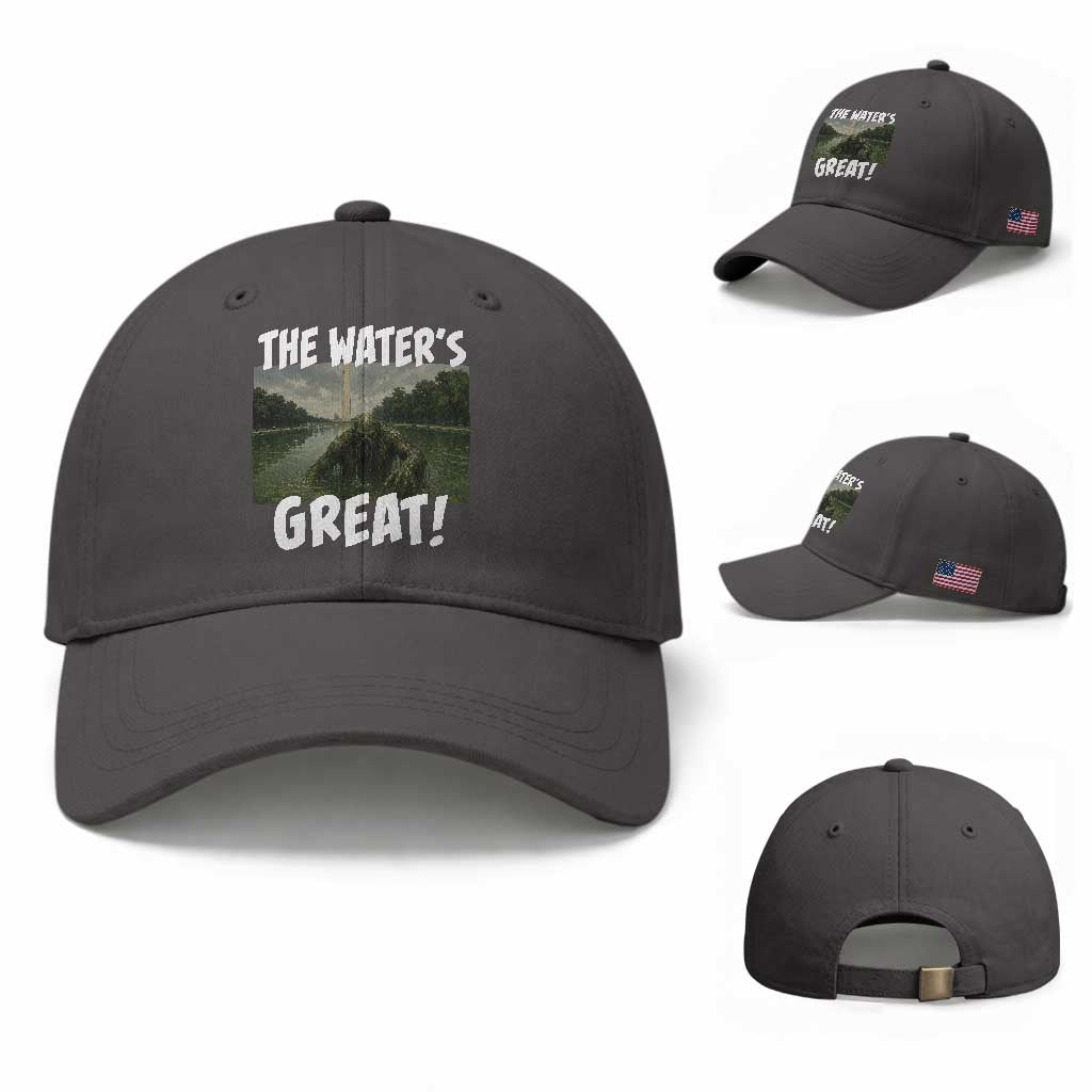 The Water is Great Swamp Monster Reflecting Pool Baseball Cap Funny Washington DC Algae Creature Meme