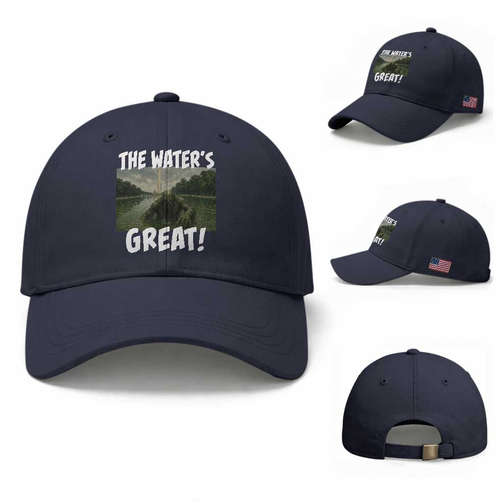 The Water is Great Swamp Monster Reflecting Pool Baseball Cap Funny Washington DC Algae Creature Meme