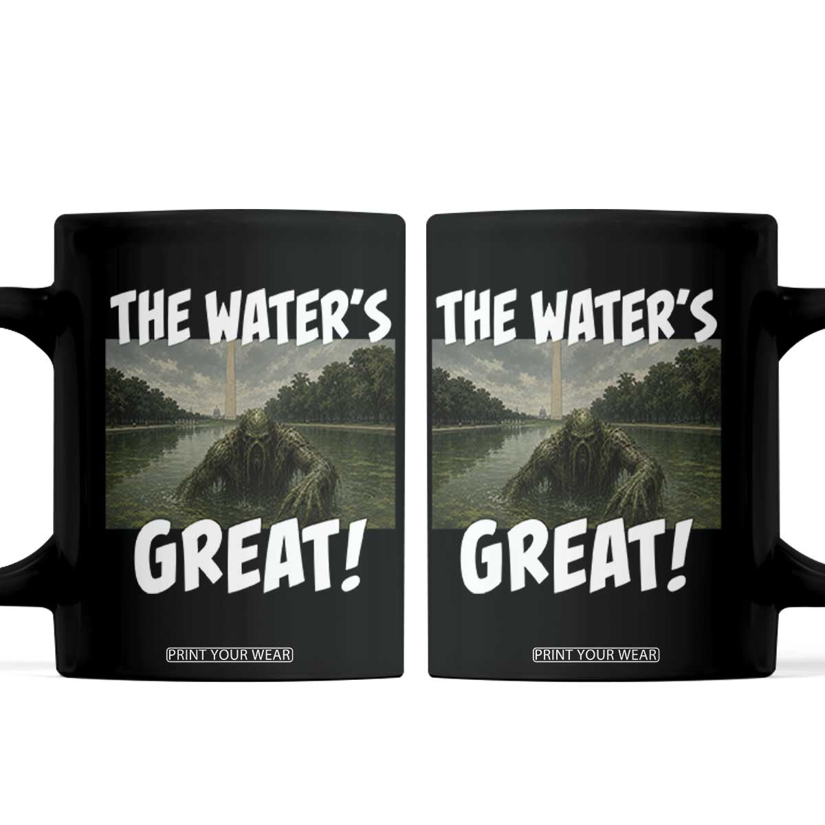 The Water is Great Swamp Monster Reflecting Pool Coffee Mug Funny Washington DC Algae Creature Meme