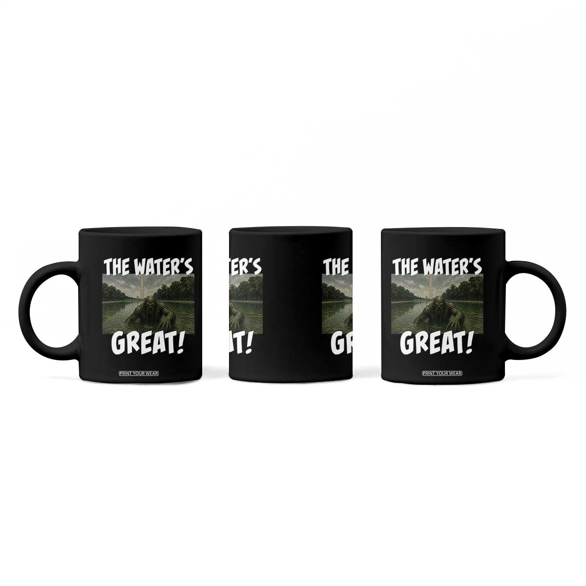 The Water is Great Swamp Monster Reflecting Pool Coffee Mug Funny Washington DC Algae Creature Meme