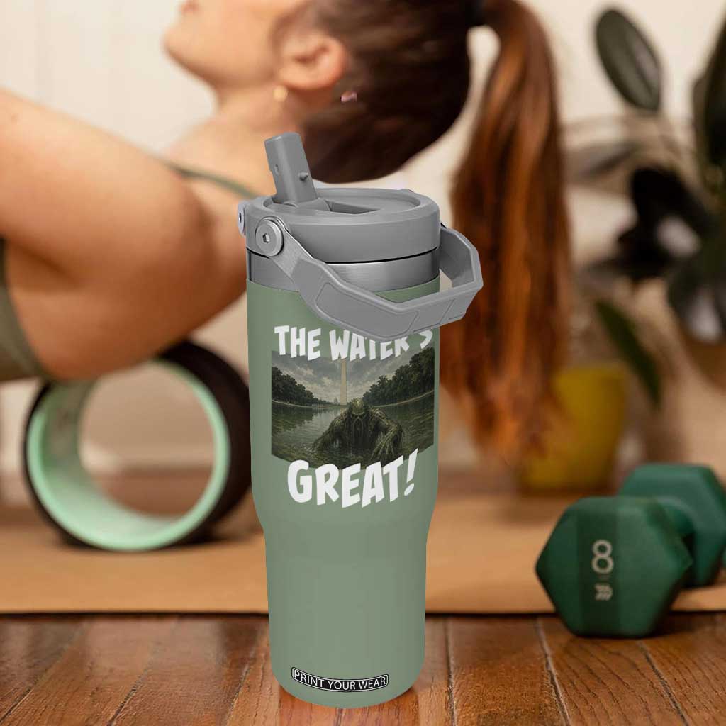 The Water is Great Swamp Monster Reflecting Pool Flip Straw Tumbler Funny Washington DC Algae Creature Meme