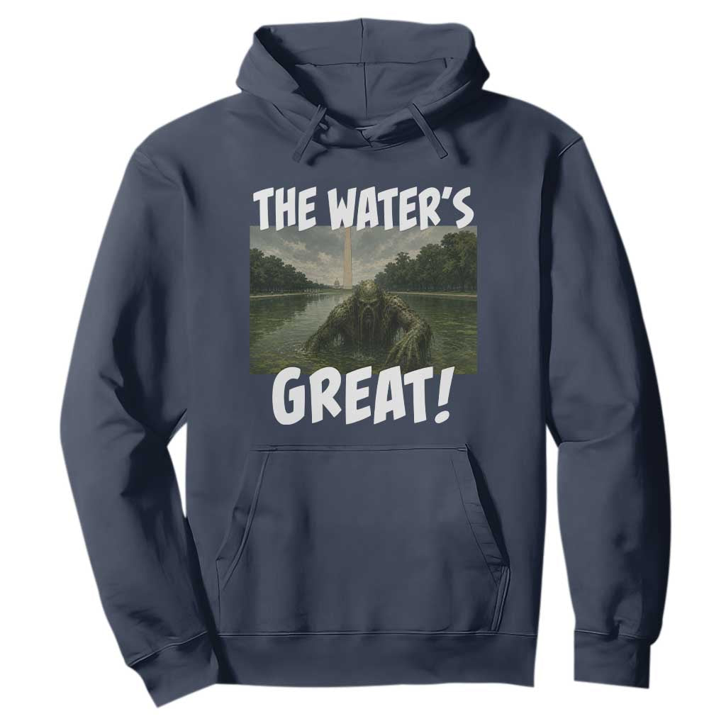 The Water is Great Swamp Monster Reflecting Pool Hoodie Funny Washington DC Algae Creature Meme