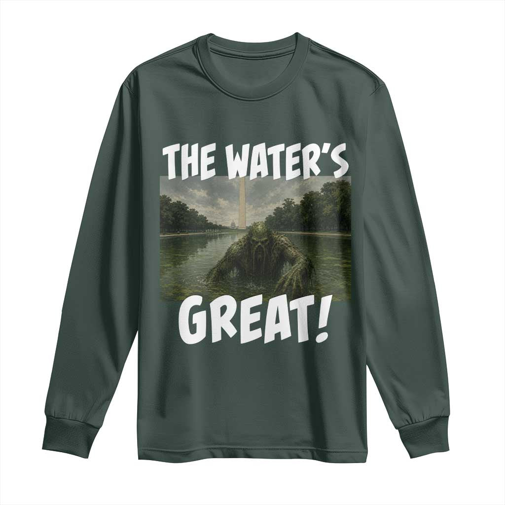 The Water is Great Swamp Monster Reflecting Pool Long Sleeve Shirt Funny Washington DC Algae Creature Meme