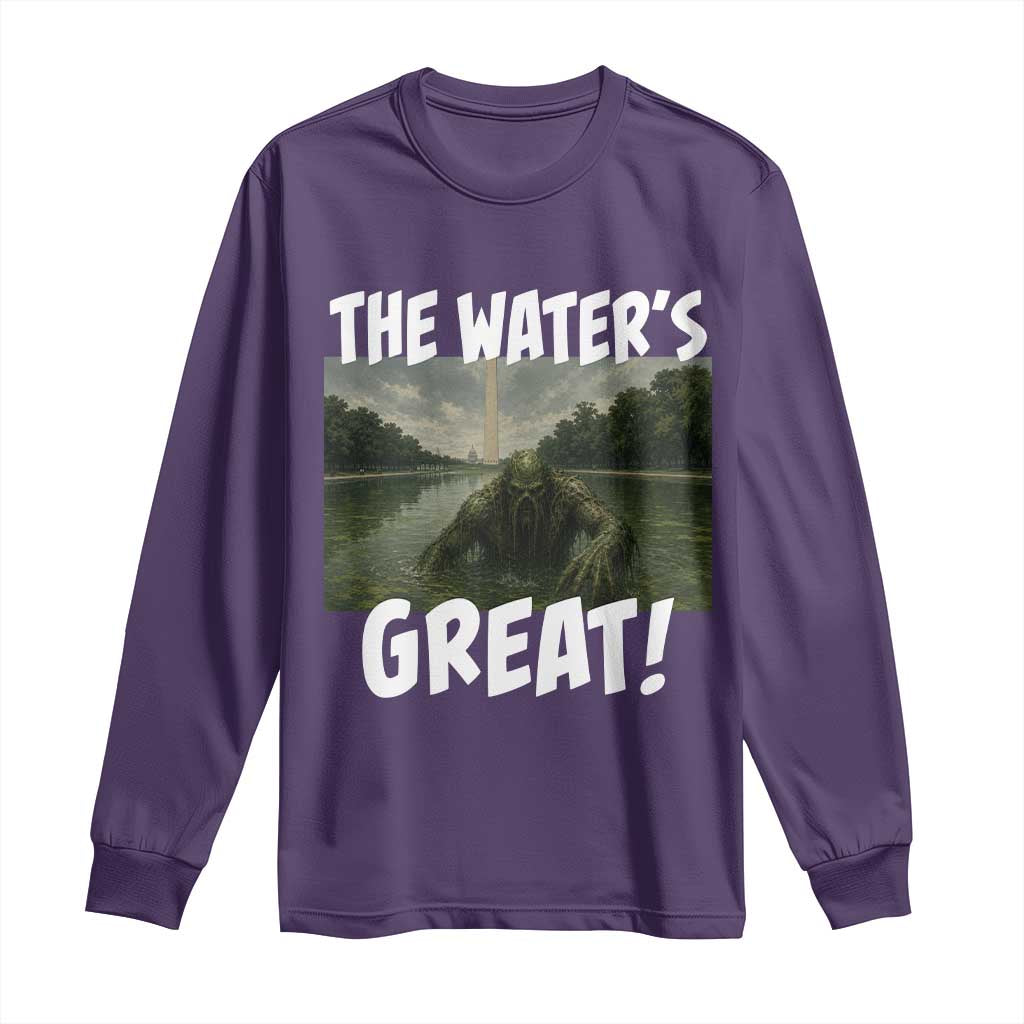 The Water is Great Swamp Monster Reflecting Pool Long Sleeve Shirt Funny Washington DC Algae Creature Meme