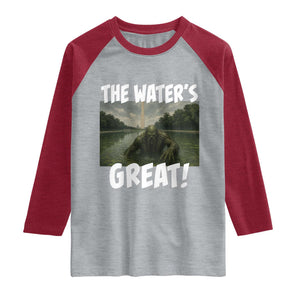 The Water is Great Swamp Monster Reflecting Pool Raglan Shirt Funny Washington DC Algae Creature Meme