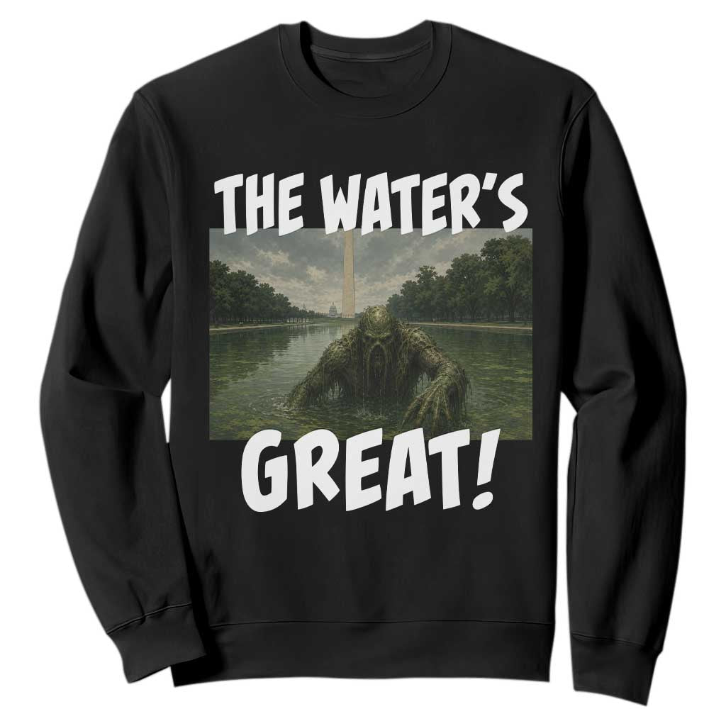 The Water is Great Swamp Monster Reflecting Pool Sweatshirt Funny Washington DC Algae Creature Meme