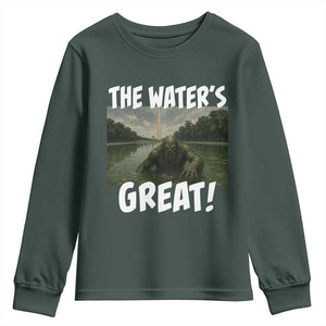 The Water is Great Swamp Monster Reflecting Pool Youth Sweatshirt Funny Washington DC Algae Creature Meme