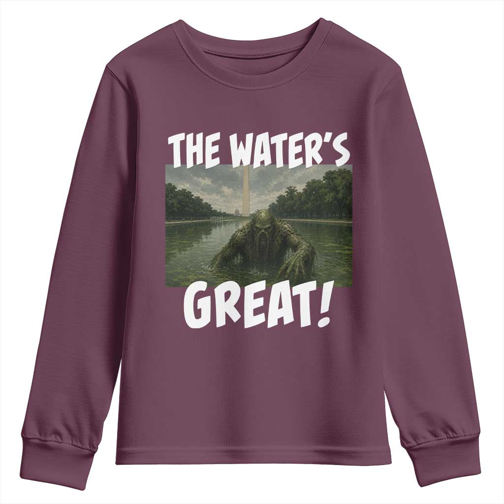 The Water is Great Swamp Monster Reflecting Pool Youth Sweatshirt Funny Washington DC Algae Creature Meme