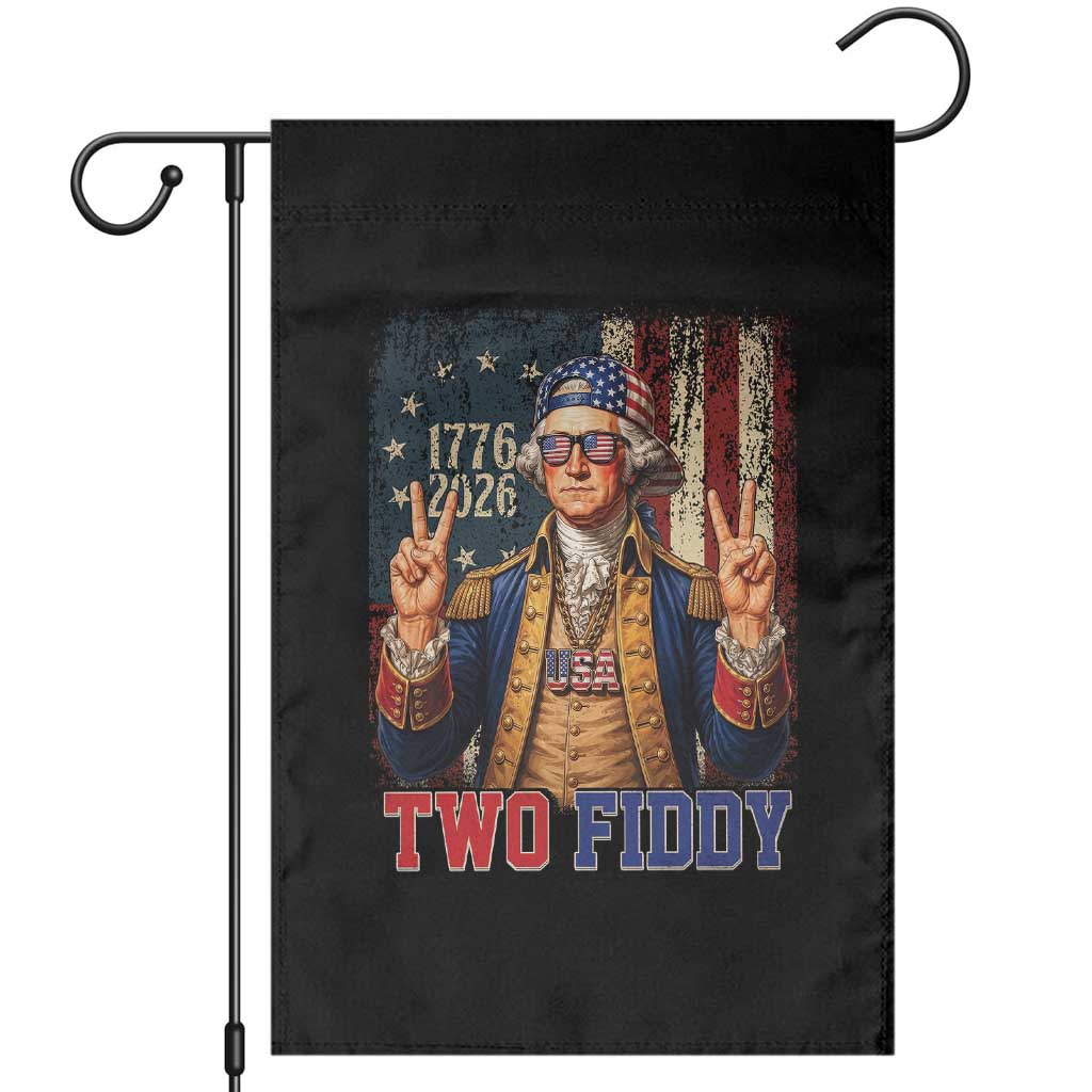 Two Fiddy George Washington Peace Signs Garden Flag Funny Semiquincentennial Hip Hop Style President
