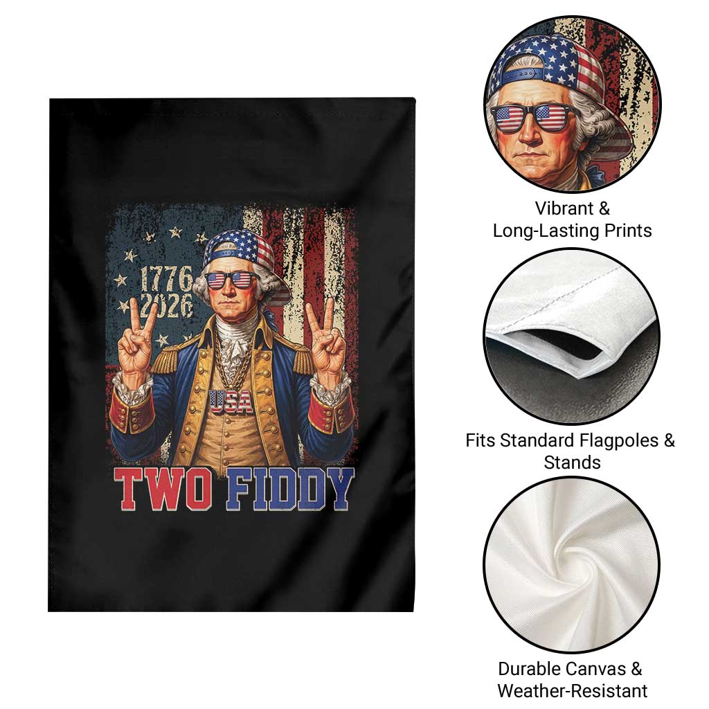 Two Fiddy George Washington Peace Signs Garden Flag Funny Semiquincentennial Hip Hop Style President
