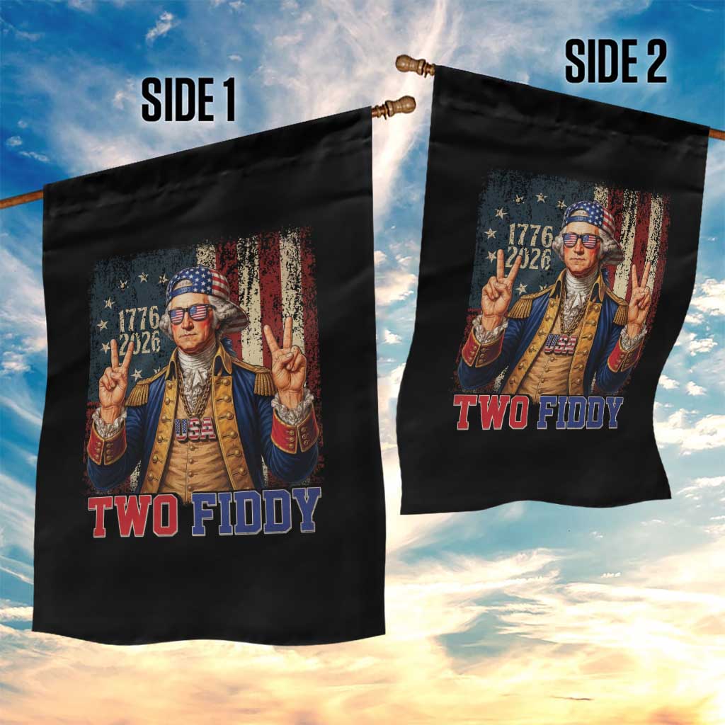 Two Fiddy George Washington Peace Signs Garden Flag Funny Semiquincentennial Hip Hop Style President