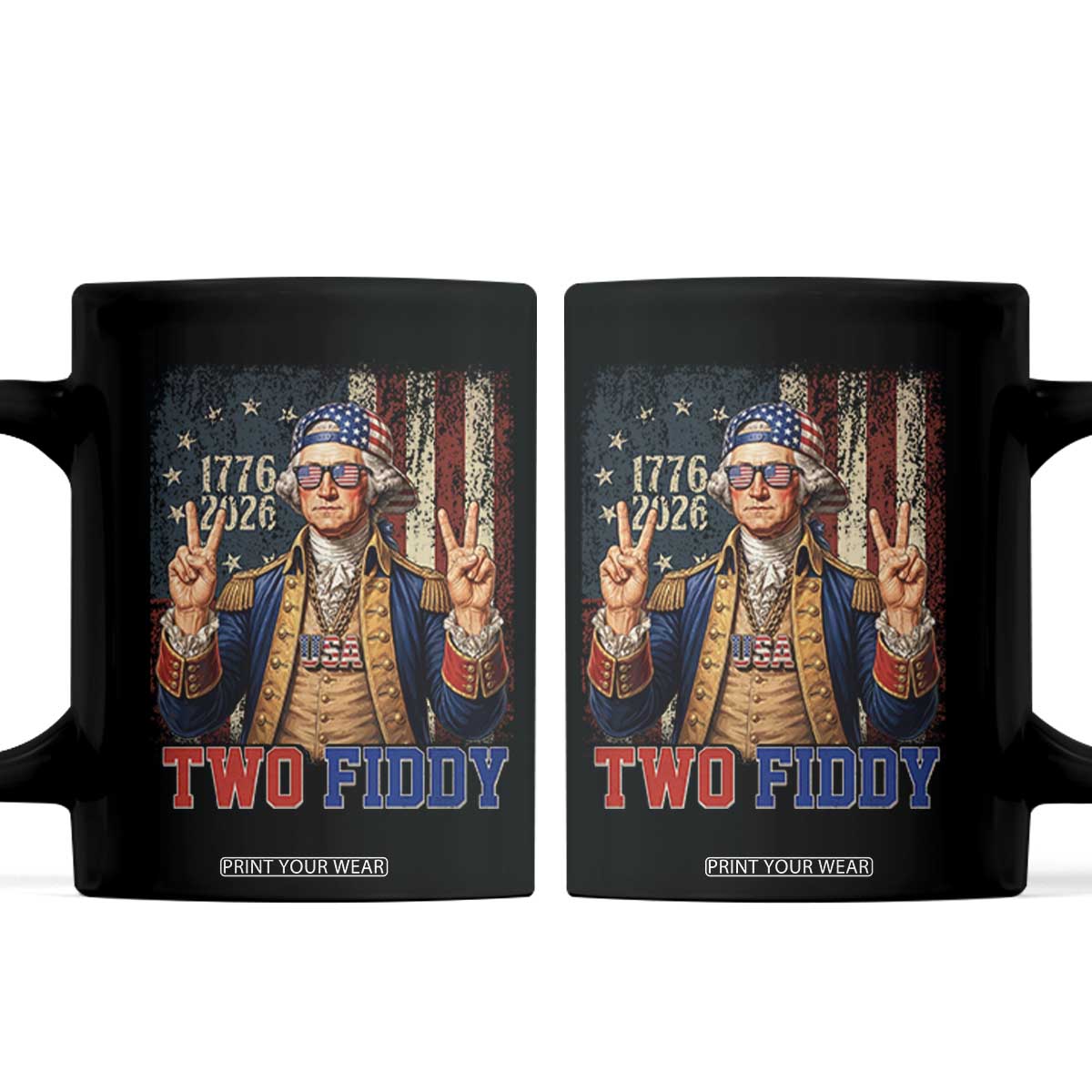 Two Fiddy George Washington Peace Signs Coffee Mug Funny Semiquincentennial Hip Hop Style President