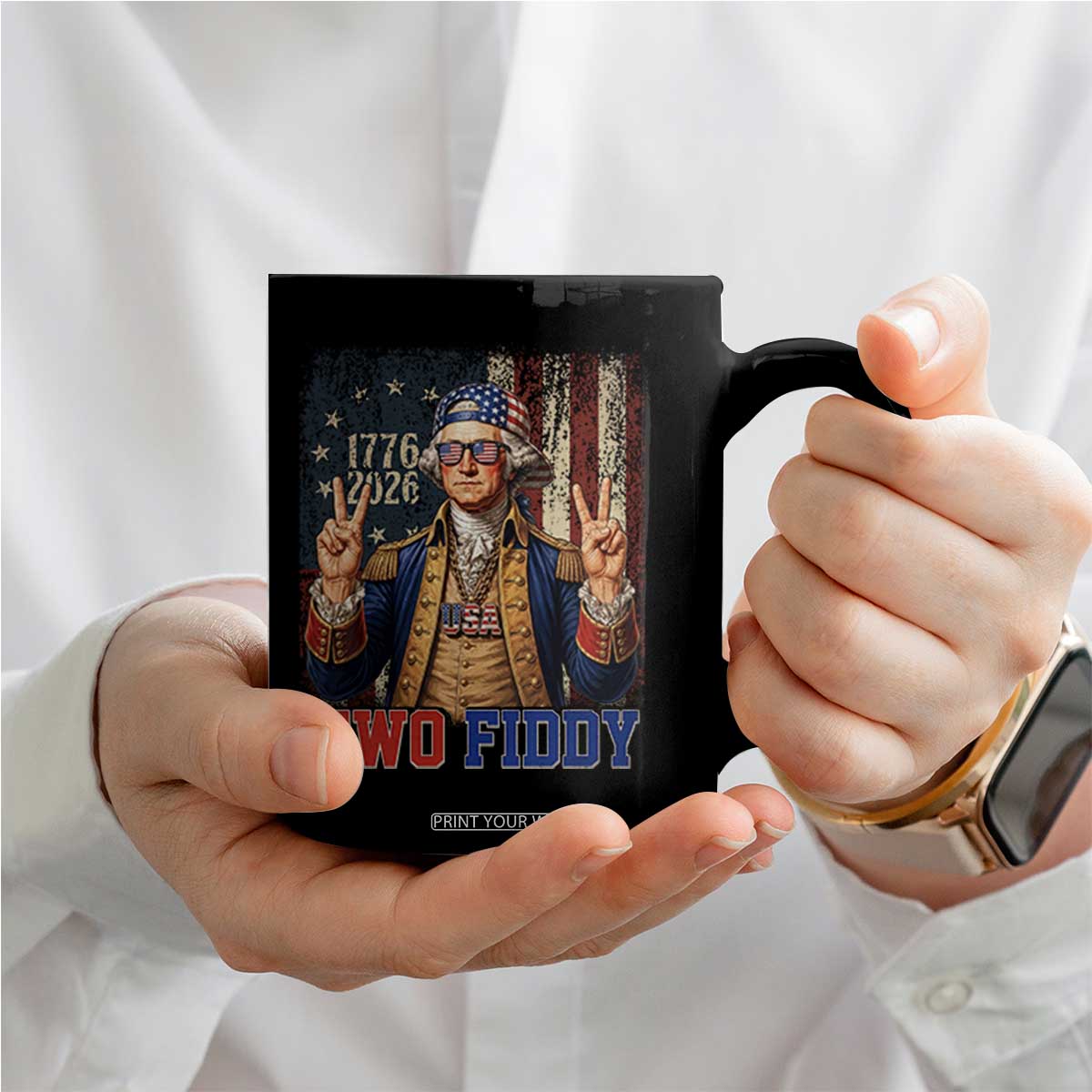Two Fiddy George Washington Peace Signs Coffee Mug Funny Semiquincentennial Hip Hop Style President