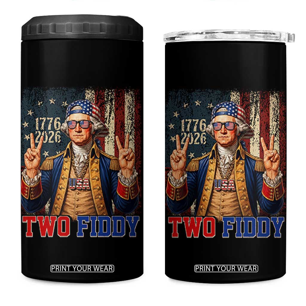 Two Fiddy George Washington Peace Signs 4 in 1 Can Cooler Tumbler Funny Semiquincentennial Hip Hop Style President