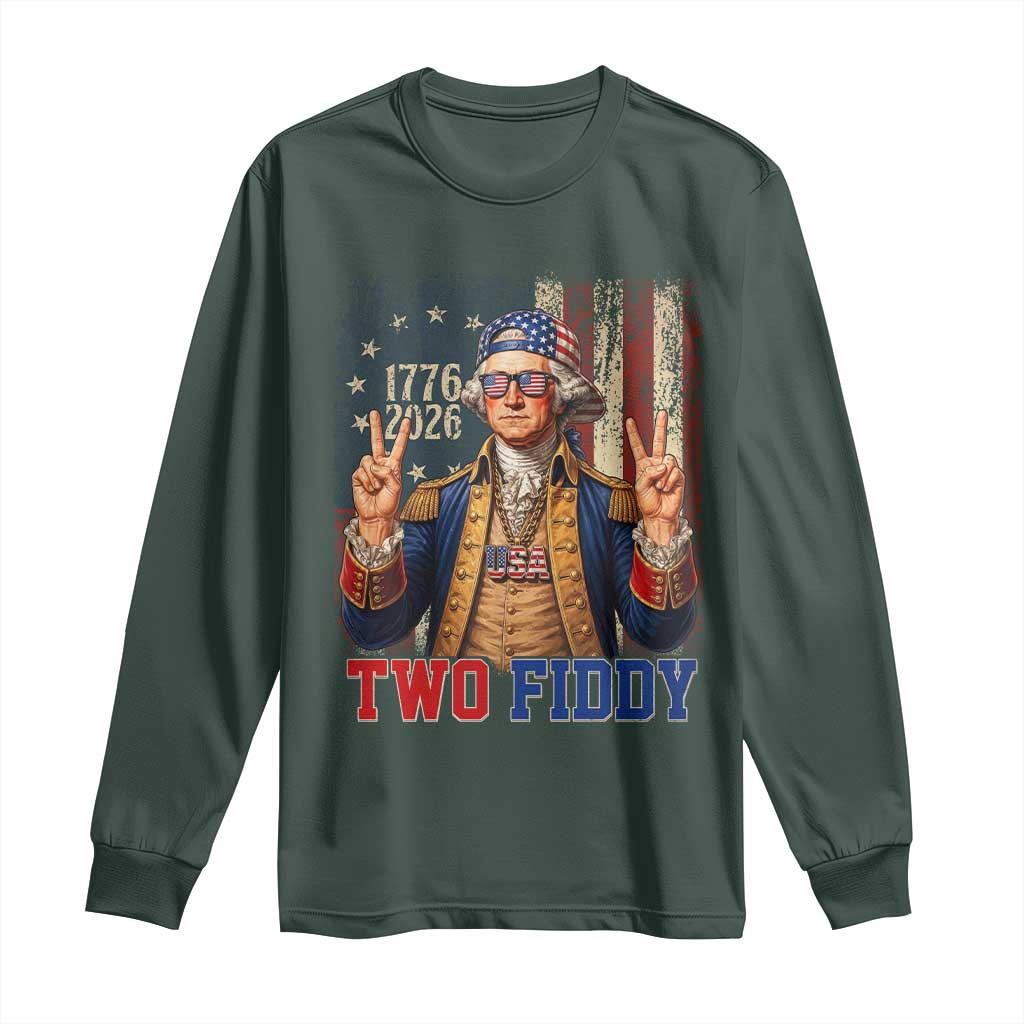 Two Fiddy George Washington Peace Signs Long Sleeve Shirt Funny Semiquincentennial Hip Hop Style President