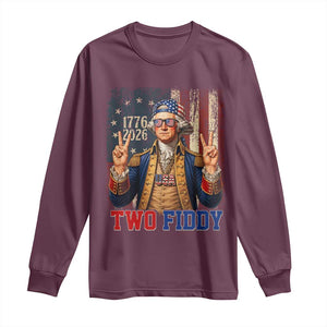 Two Fiddy George Washington Peace Signs Long Sleeve Shirt Funny Semiquincentennial Hip Hop Style President