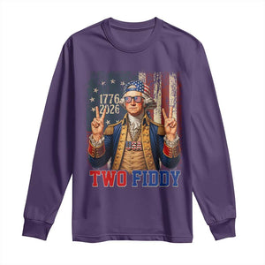 Two Fiddy George Washington Peace Signs Long Sleeve Shirt Funny Semiquincentennial Hip Hop Style President
