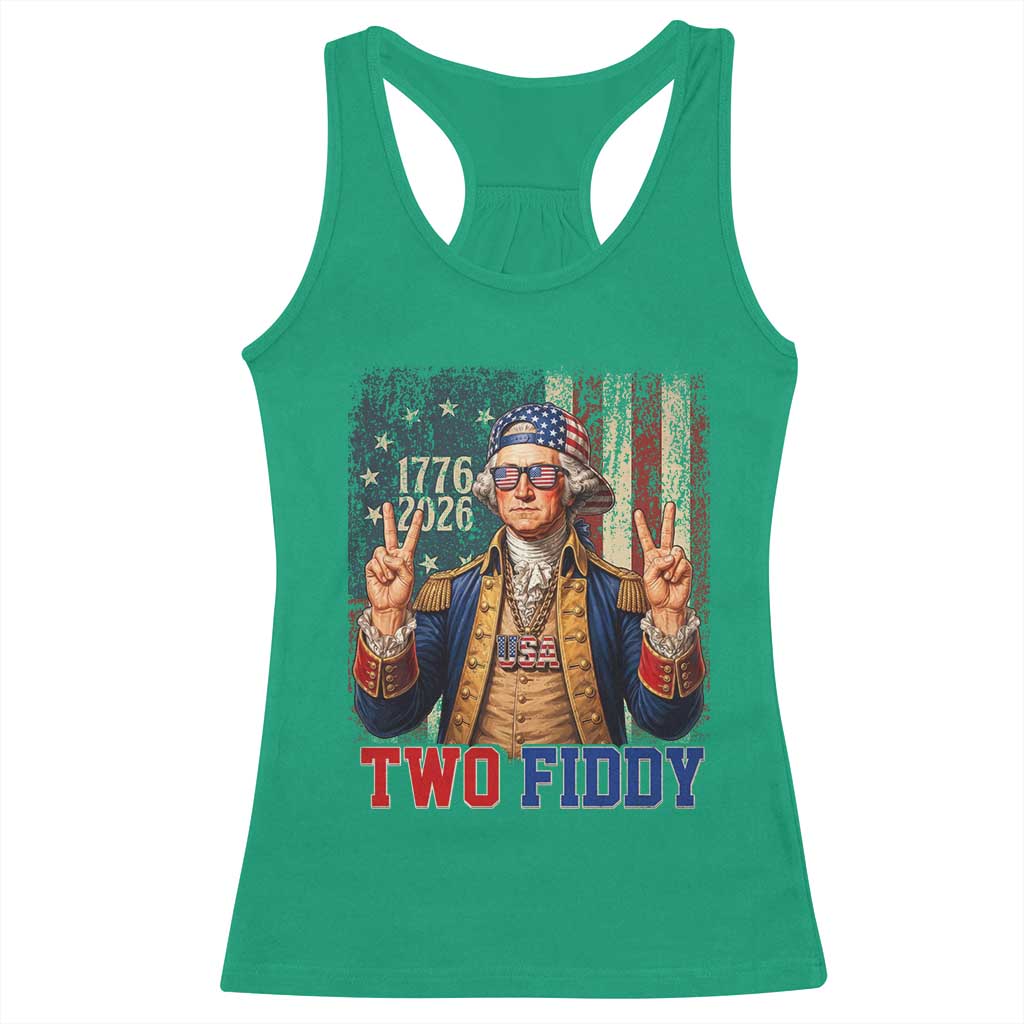 Two Fiddy George Washington Peace Signs Racerback Tank Top Funny Semiquincentennial Hip Hop Style President