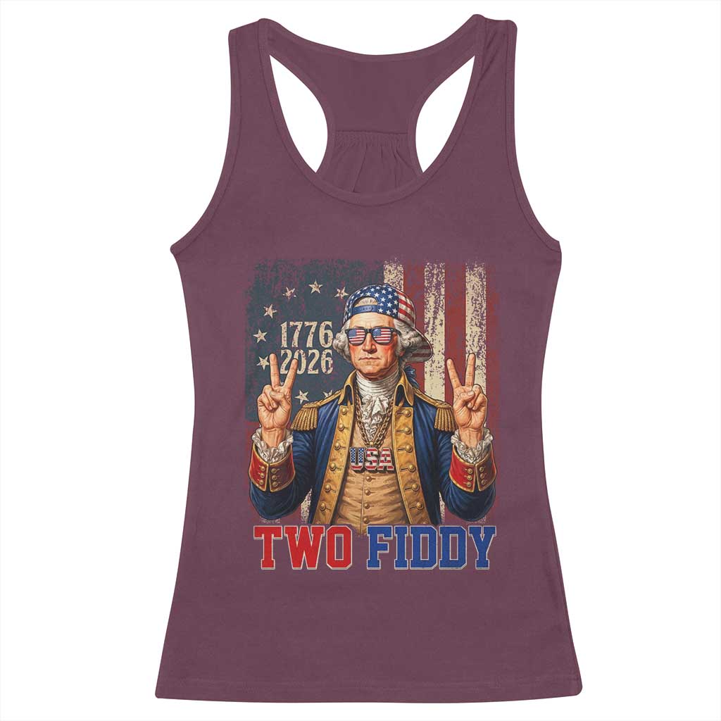 Two Fiddy George Washington Peace Signs Racerback Tank Top Funny Semiquincentennial Hip Hop Style President