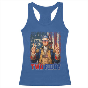 Two Fiddy George Washington Peace Signs Racerback Tank Top Funny Semiquincentennial Hip Hop Style President