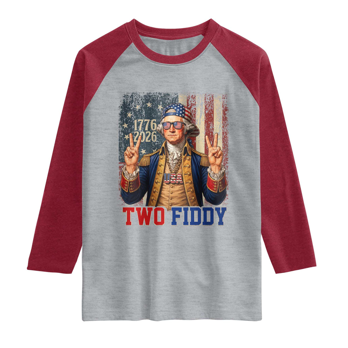 Two Fiddy George Washington Peace Signs Raglan Shirt Funny Semiquincentennial Hip Hop Style President