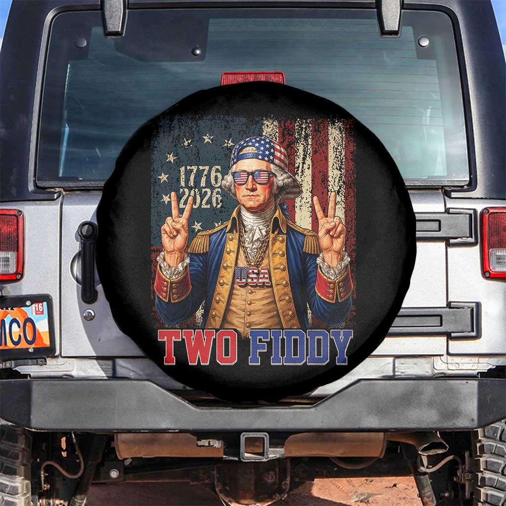Two Fiddy George Washington Peace Signs Spare Tire Cover Funny Semiquincentennial Hip Hop Style President TS02 No hole Black Print Your Wear