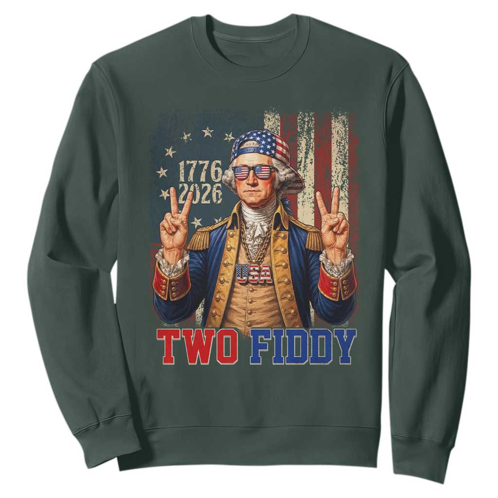 Two Fiddy George Washington Peace Signs Sweatshirt Funny Semiquincentennial Hip Hop Style President