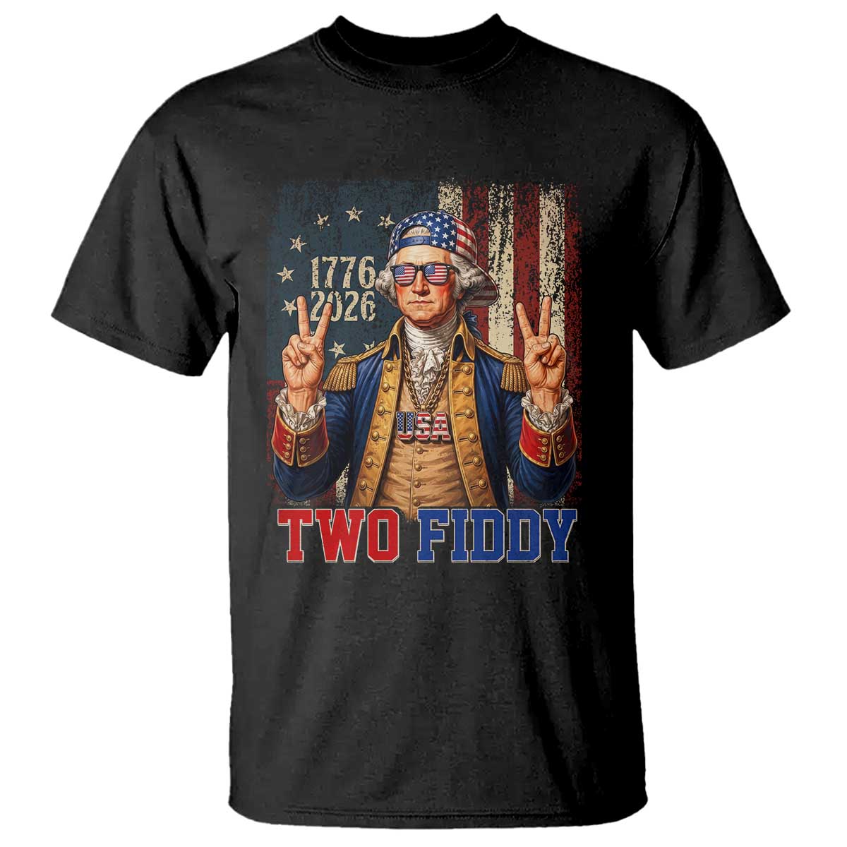 Two Fiddy George Washington Peace Signs T Shirt Funny Semiquincentennial Hip Hop Style President