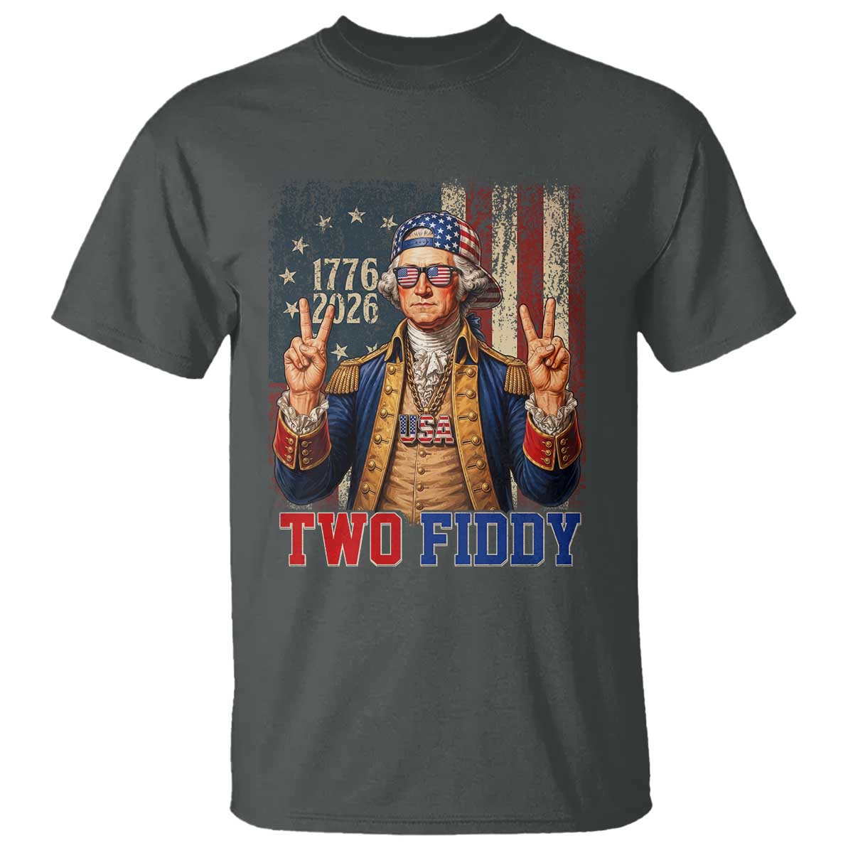 Two Fiddy George Washington Peace Signs T Shirt Funny Semiquincentennial Hip Hop Style President