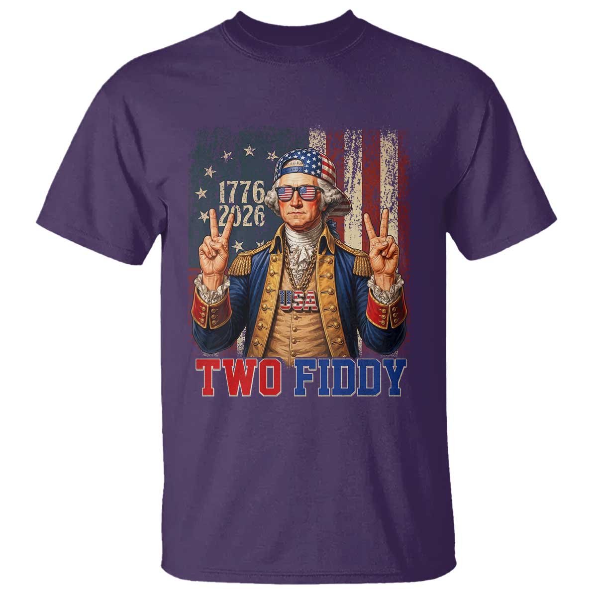 Two Fiddy George Washington Peace Signs T Shirt Funny Semiquincentennial Hip Hop Style President