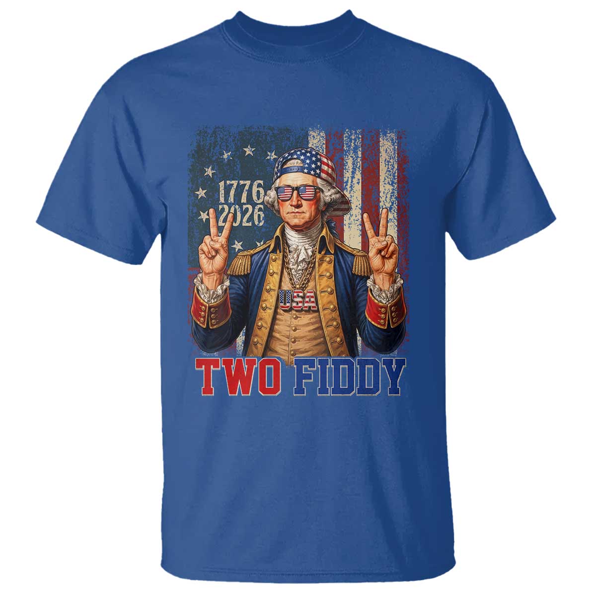 Two Fiddy George Washington Peace Signs T Shirt Funny Semiquincentennial Hip Hop Style President