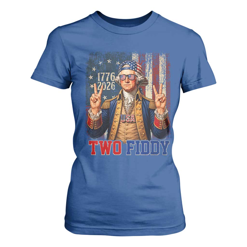 Two Fiddy George Washington Peace Signs T Shirt For Women Funny Semiquincentennial Hip Hop Style President