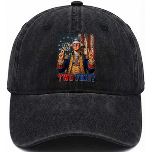 Two Fiddy George Washington Peace Signs Washed Cotton Baseball Cap Funny Semiquincentennial Hip Hop Style President