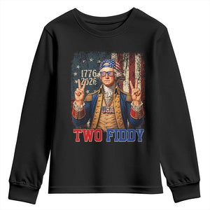 Two Fiddy George Washington Peace Signs Youth Sweatshirt Funny Semiquincentennial Hip Hop Style President