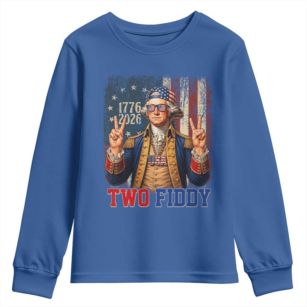Two Fiddy George Washington Peace Signs Youth Sweatshirt Funny Semiquincentennial Hip Hop Style President