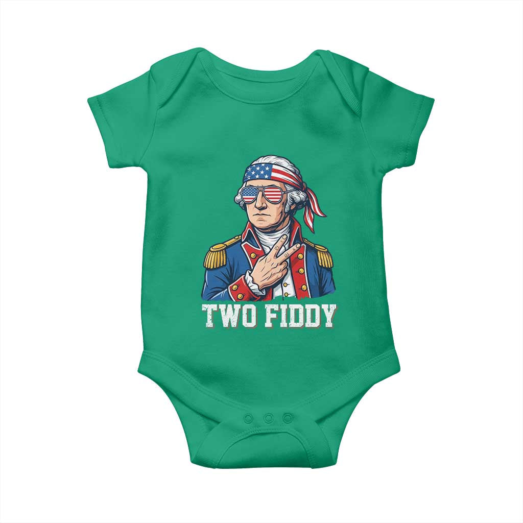 Two Fiddy George Washington Bandana Baby Onesie Funny Cool Sunglasses American Flag Headband Peace Sign Patriotic