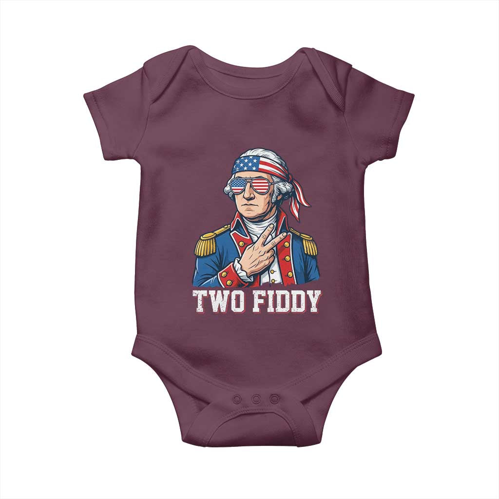 Two Fiddy George Washington Bandana Baby Onesie Funny Cool Sunglasses American Flag Headband Peace Sign Patriotic