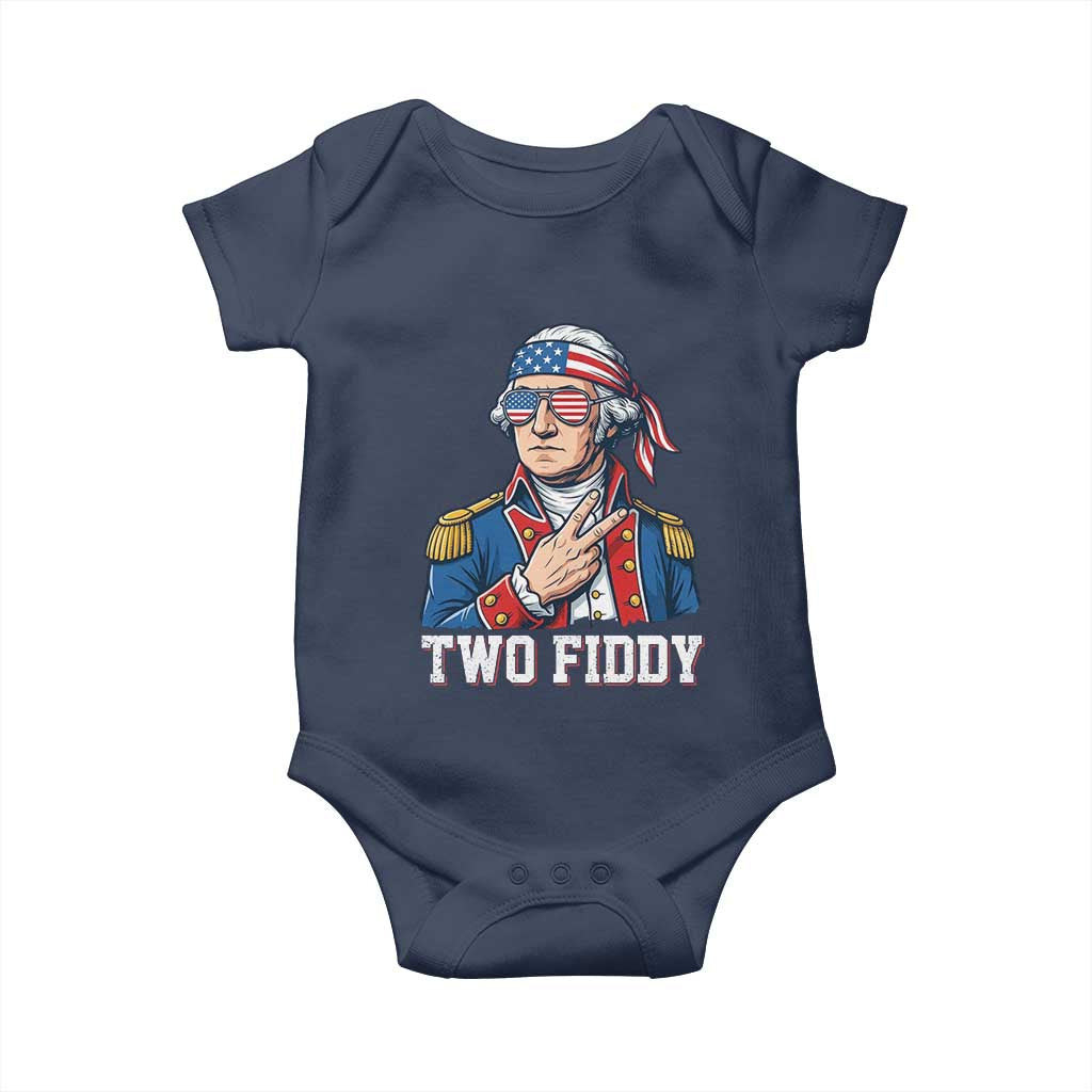 Two Fiddy George Washington Bandana Baby Onesie Funny Cool Sunglasses American Flag Headband Peace Sign Patriotic
