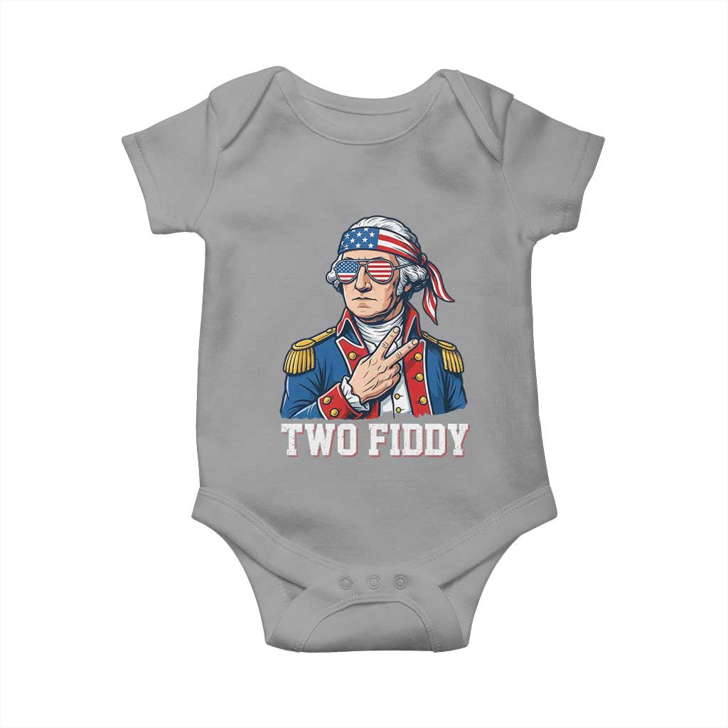 Two Fiddy George Washington Bandana Baby Onesie Funny Cool Sunglasses American Flag Headband Peace Sign Patriotic