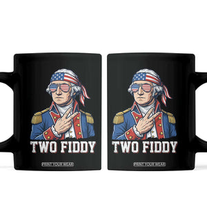 Two Fiddy George Washington Bandana Coffee Mug Funny Cool Sunglasses American Flag Headband Peace Sign Patriotic
