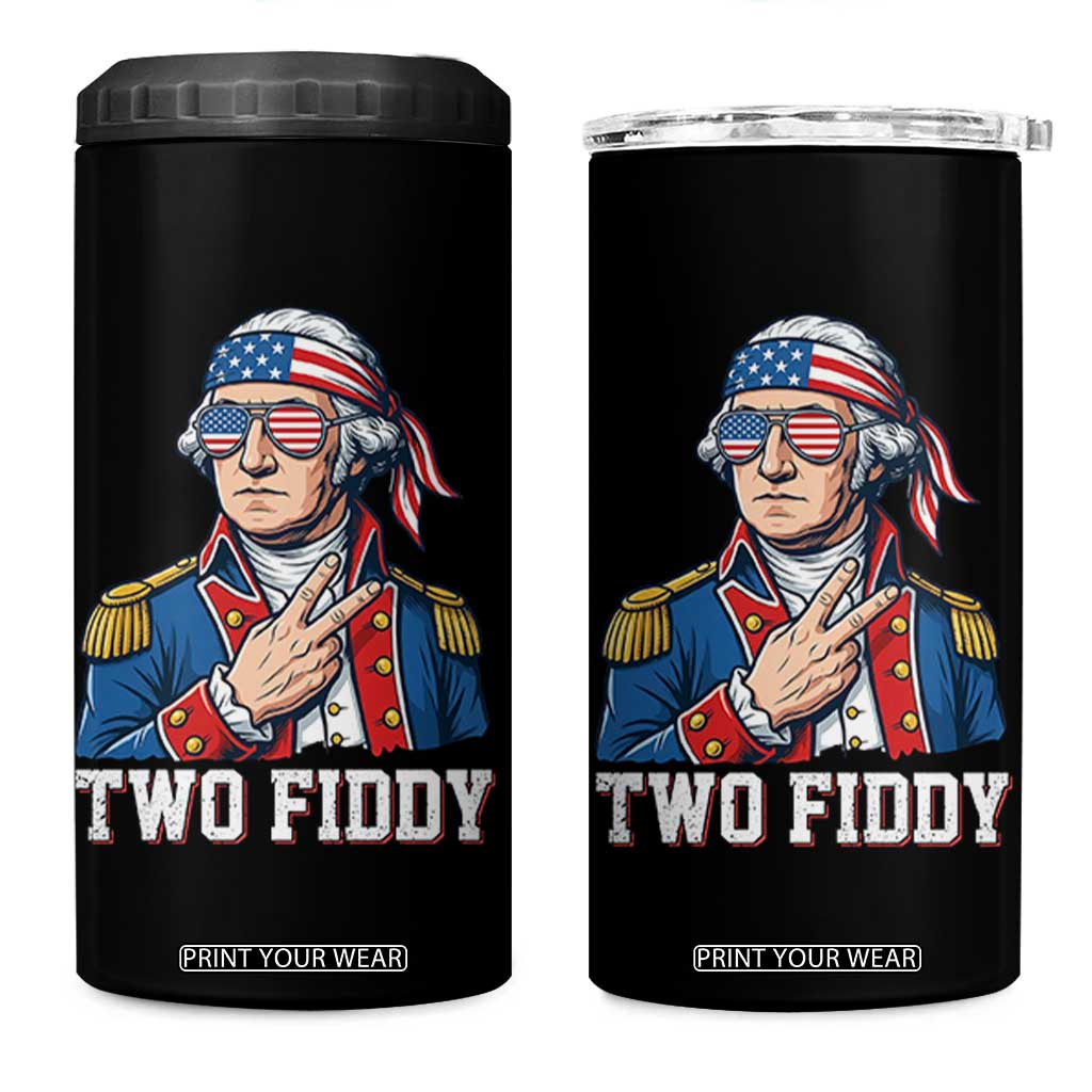 Two Fiddy George Washington Bandana 4 in 1 Can Cooler Tumbler Funny Cool Sunglasses American Flag Headband Peace Sign Patriotic