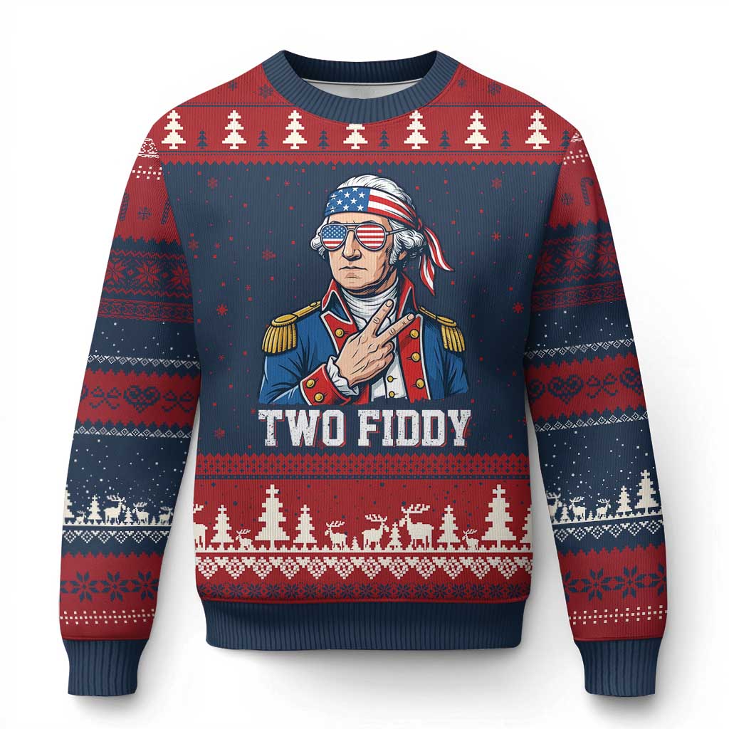 Two Fiddy George Washington Bandana Ugly Christmas Sweater Funny Cool Sunglasses American Flag Headband Peace Sign Patriotic TS02 Navy Red Print Your Wear