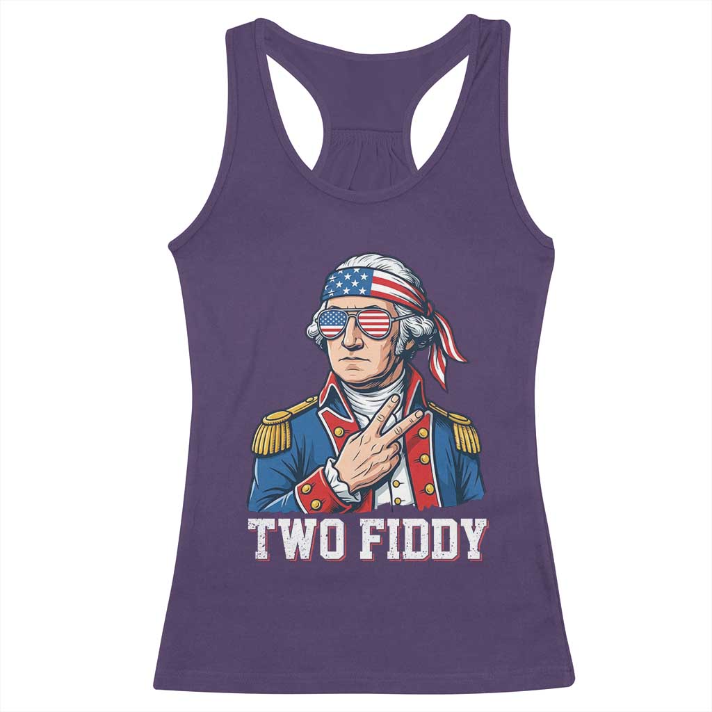 Two Fiddy George Washington Bandana Racerback Tank Top Funny Cool Sunglasses American Flag Headband Peace Sign Patriotic