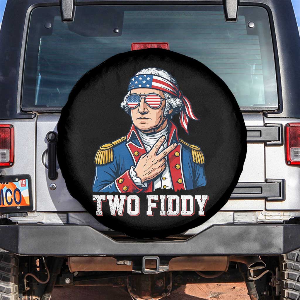 Two Fiddy George Washington Bandana Spare Tire Cover Funny Cool Sunglasses American Flag Headband Peace Sign Patriotic TS02 No hole Black Print Your Wear