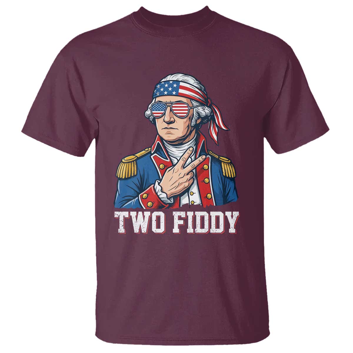 Two Fiddy George Washington Bandana T Shirt Funny Cool Sunglasses American Flag Headband Peace Sign Patriotic