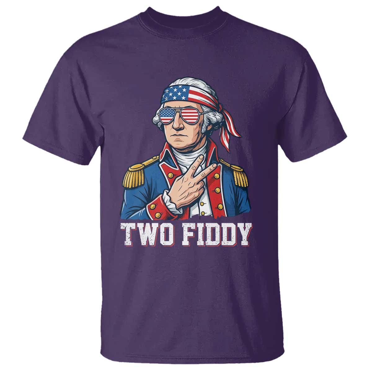Two Fiddy George Washington Bandana T Shirt Funny Cool Sunglasses American Flag Headband Peace Sign Patriotic