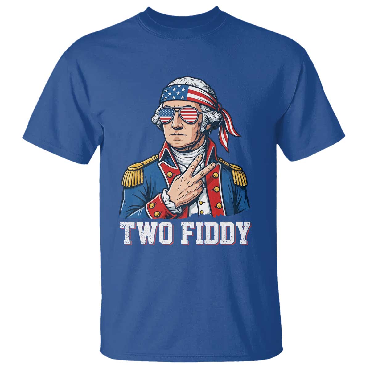 Two Fiddy George Washington Bandana T Shirt Funny Cool Sunglasses American Flag Headband Peace Sign Patriotic