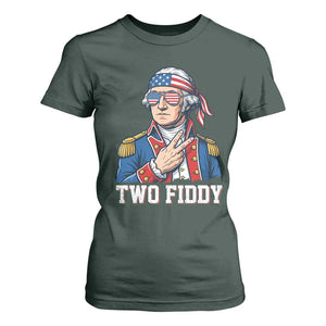 Two Fiddy George Washington Bandana T Shirt For Women Funny Cool Sunglasses American Flag Headband Peace Sign Patriotic