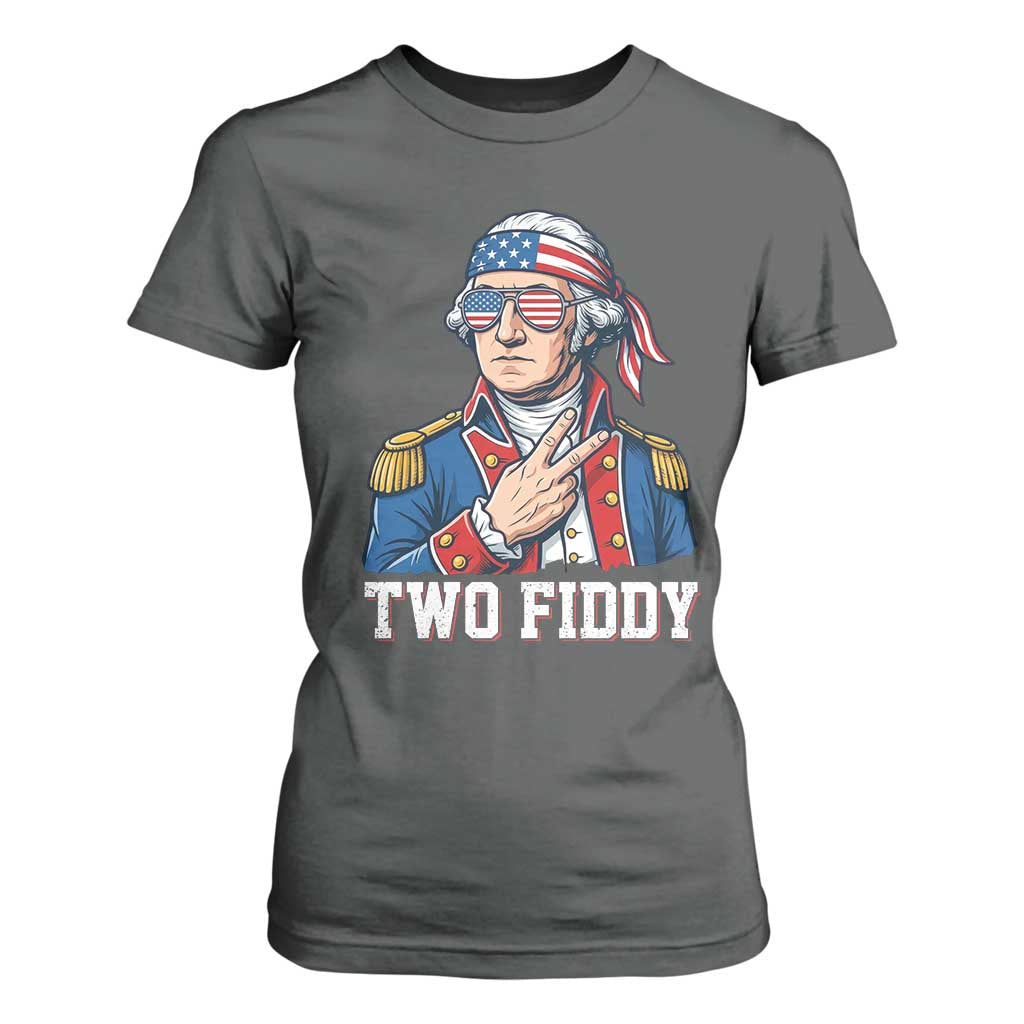 Two Fiddy George Washington Bandana T Shirt For Women Funny Cool Sunglasses American Flag Headband Peace Sign Patriotic